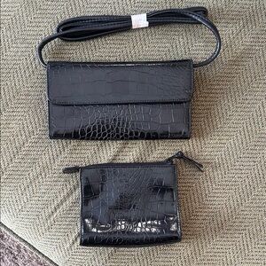 Elegant Black Crocodile Pattern Women's Bag Set